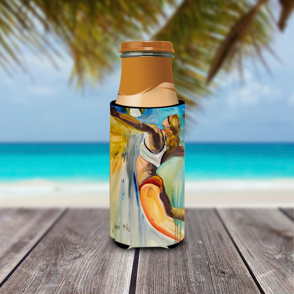 Beach Volleyball Slim Can Hugger , Insulated Foam Hugger for 12 oz Slim Cans, Beer Bottles & Water Bottles, Printed in USA