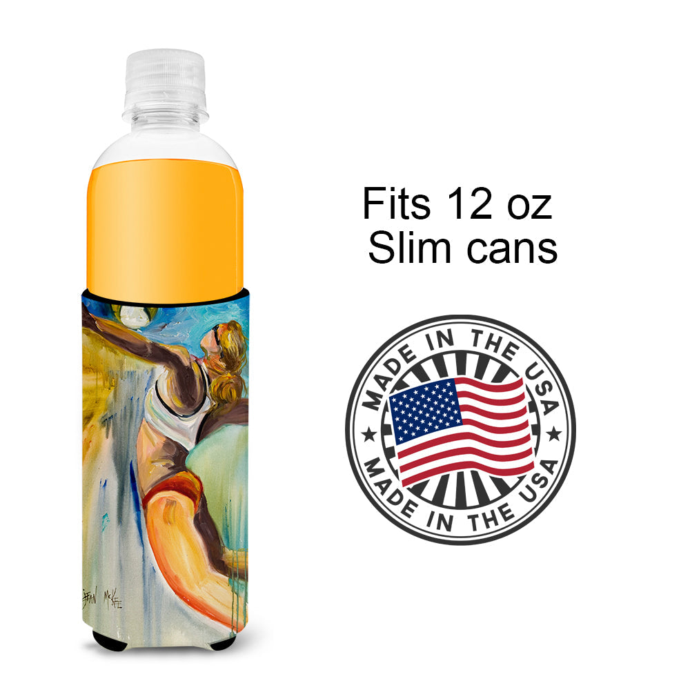 Beach Volleyball Slim Can Hugger , Insulated Foam Hugger for 12 oz Slim Cans, Beer Bottles & Water Bottles, Printed in USA