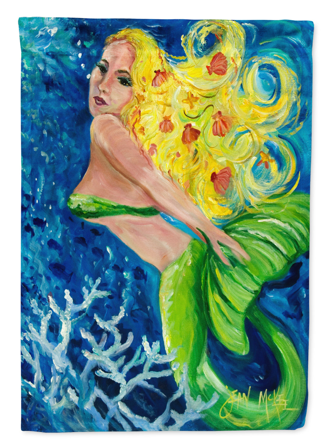 Blonde Mermaid House Flag 28x40 Porch Sleeve Pole Decorative Outside Yard Banner Artwork Wall Hanging, Polyester