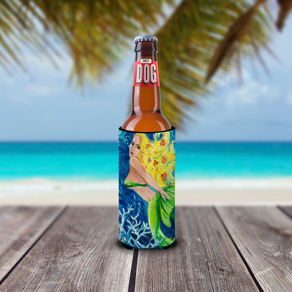 Blonde Mermaid Slim Can Hugger , Insulated Foam Hugger for 12 oz Slim Cans, Beer Bottles & Water Bottles, Printed in USA