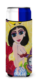 Mardi Gras Queen Mermaid Slim Can Hugger , Insulated Foam Hugger for 12 oz Slim Cans, Beer Bottles & Water Bottles, Printed in USA
