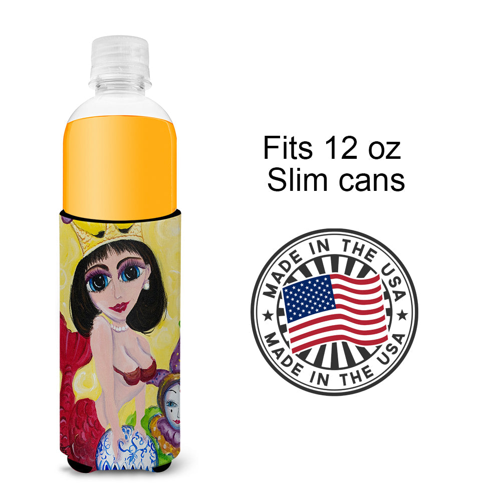 Mardi Gras Queen Mermaid Slim Can Hugger , Insulated Foam Hugger for 12 oz Slim Cans, Beer Bottles & Water Bottles, Printed in USA