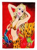 Red Mermaid House Flag 28x40 Porch Sleeve Pole Decorative Outside Yard Banner Artwork Wall Hanging, Polyester