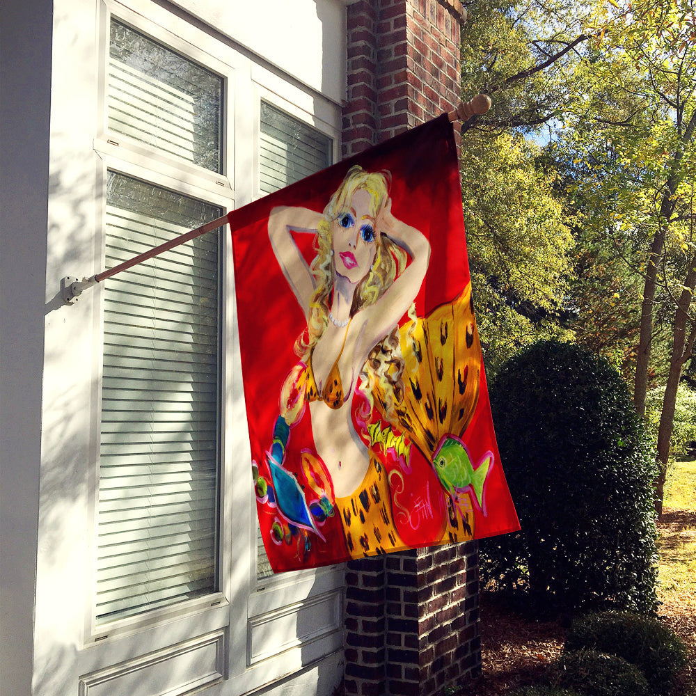 Red Mermaid House Flag 28x40 Porch Sleeve Pole Decorative Outside Yard Banner Artwork Wall Hanging, Polyester