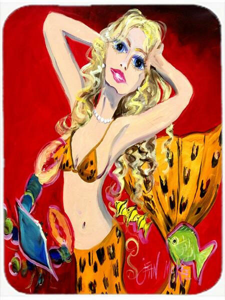 Red Mermaid Cutting Board Tempered Glass Kitchen Cutting Surface, Heat Resistant Chopping, Non-Slip Feet, Food Prep & Serving