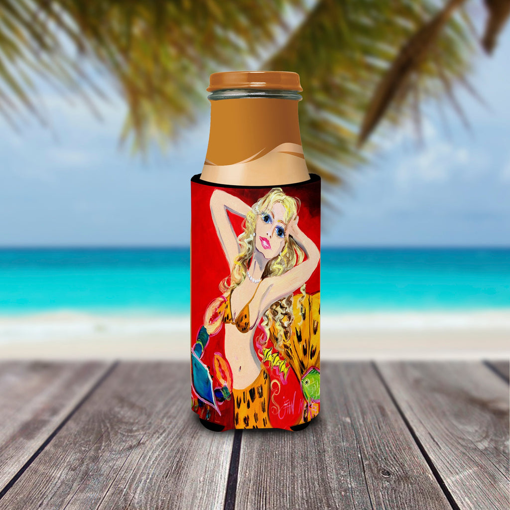 Red Mermaid Slim Can Hugger , Insulated Foam Hugger for 12 oz Slim Cans, Beer Bottles & Water Bottles, Printed in USA