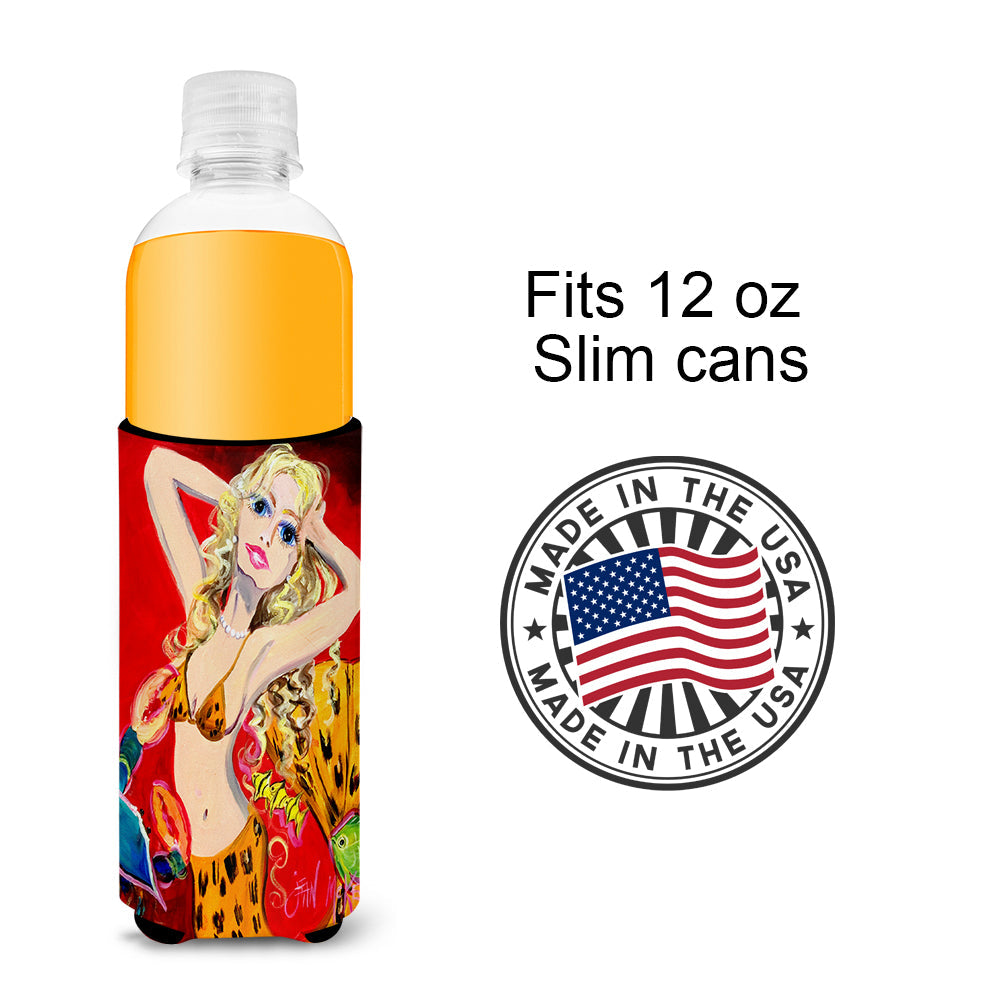 Red Mermaid Slim Can Hugger , Insulated Foam Hugger for 12 oz Slim Cans, Beer Bottles & Water Bottles, Printed in USA