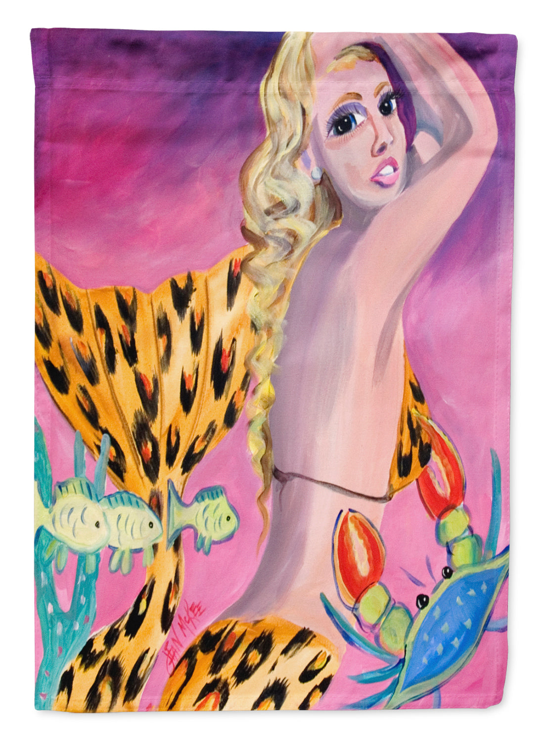 Pink Mermaid House Flag 28x40 Porch Sleeve Pole Decorative Outside Yard Banner Artwork Wall Hanging, Polyester