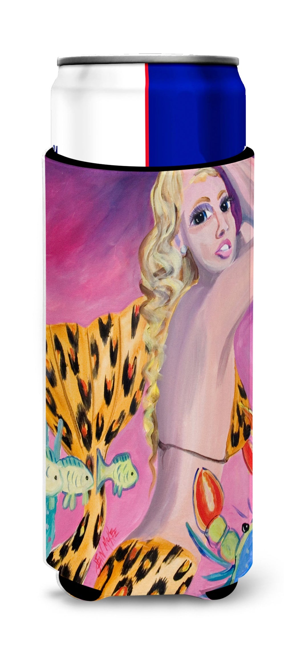 Pink Mermaid Slim Can Hugger , Insulated Foam Hugger for 12 oz Slim Cans, Beer Bottles & Water Bottles, Printed in USA