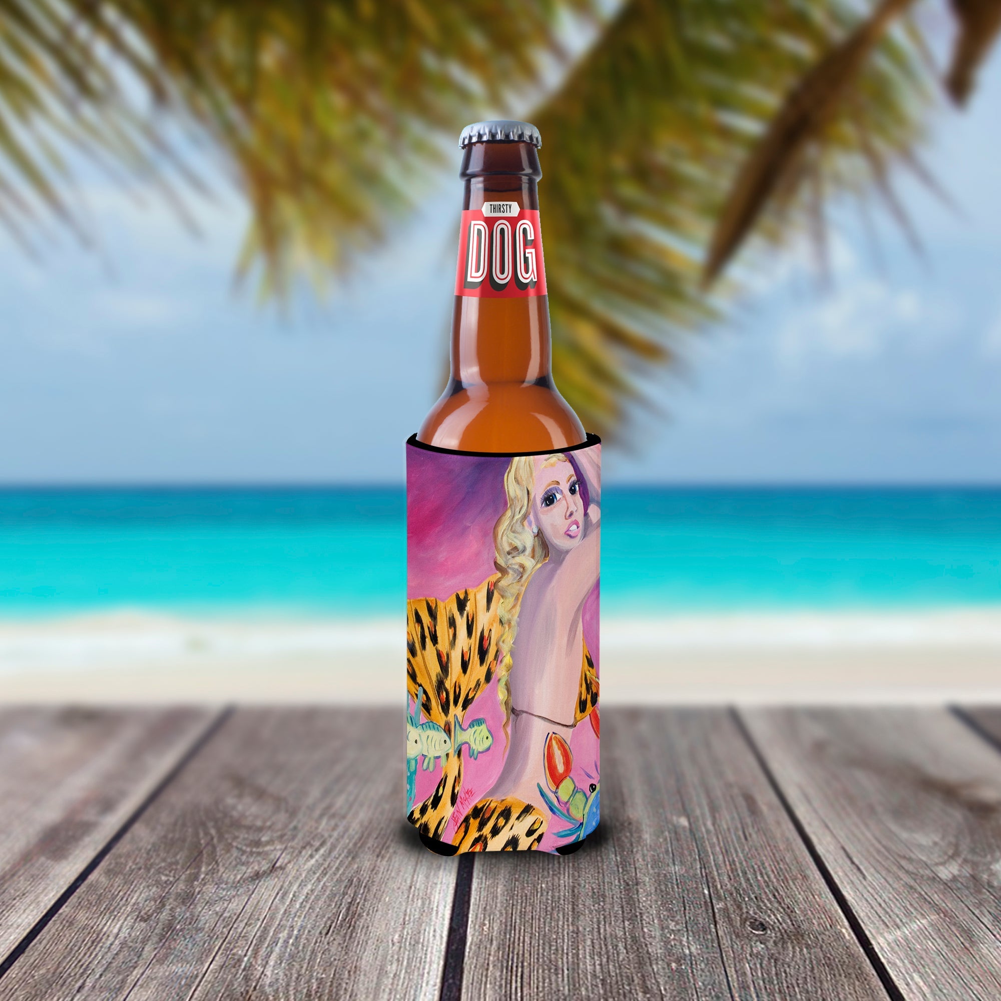 Pink Mermaid Slim Can Hugger , Insulated Foam Hugger for 12 oz Slim Cans, Beer Bottles & Water Bottles, Printed in USA