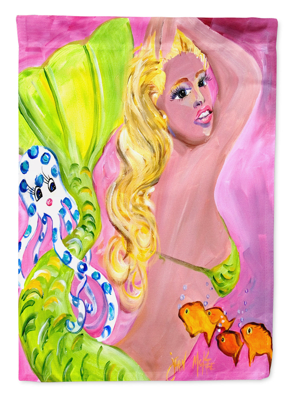 Pink Mermaid House Flag 28x40 Porch Sleeve Pole Decorative Outside Yard Banner Artwork Wall Hanging, Polyester