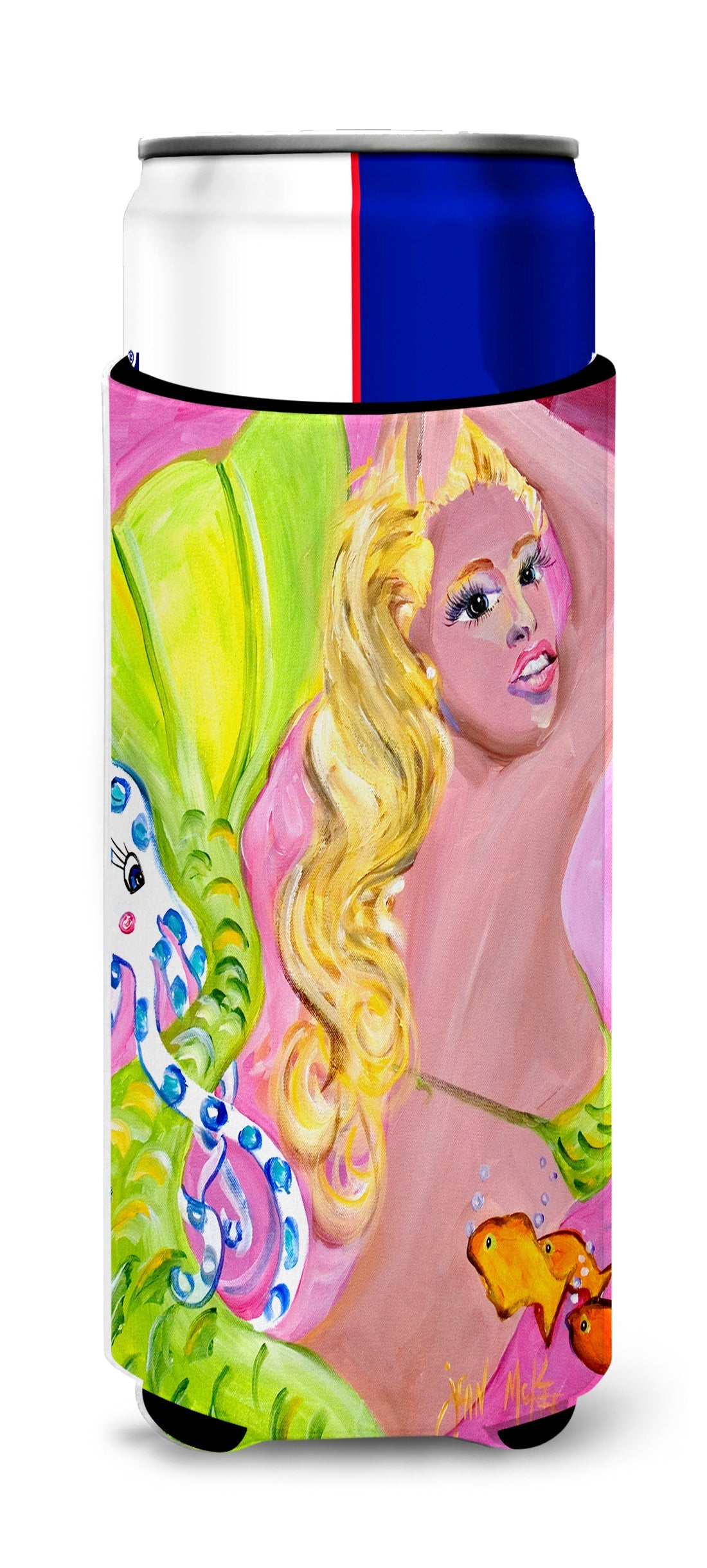 Pink Mermaid Slim Can Hugger , Insulated Foam Hugger for 12 oz Slim Cans, Beer Bottles & Water Bottles, Printed in USA