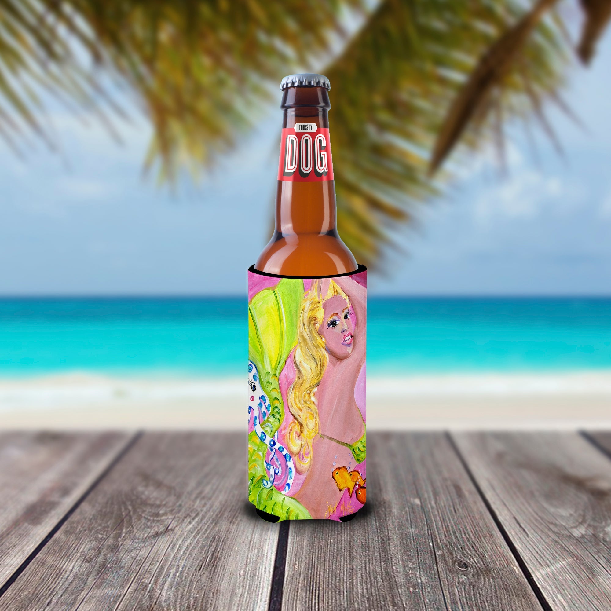 Pink Mermaid Slim Can Hugger , Insulated Foam Hugger for 12 oz Slim Cans, Beer Bottles & Water Bottles, Printed in USA