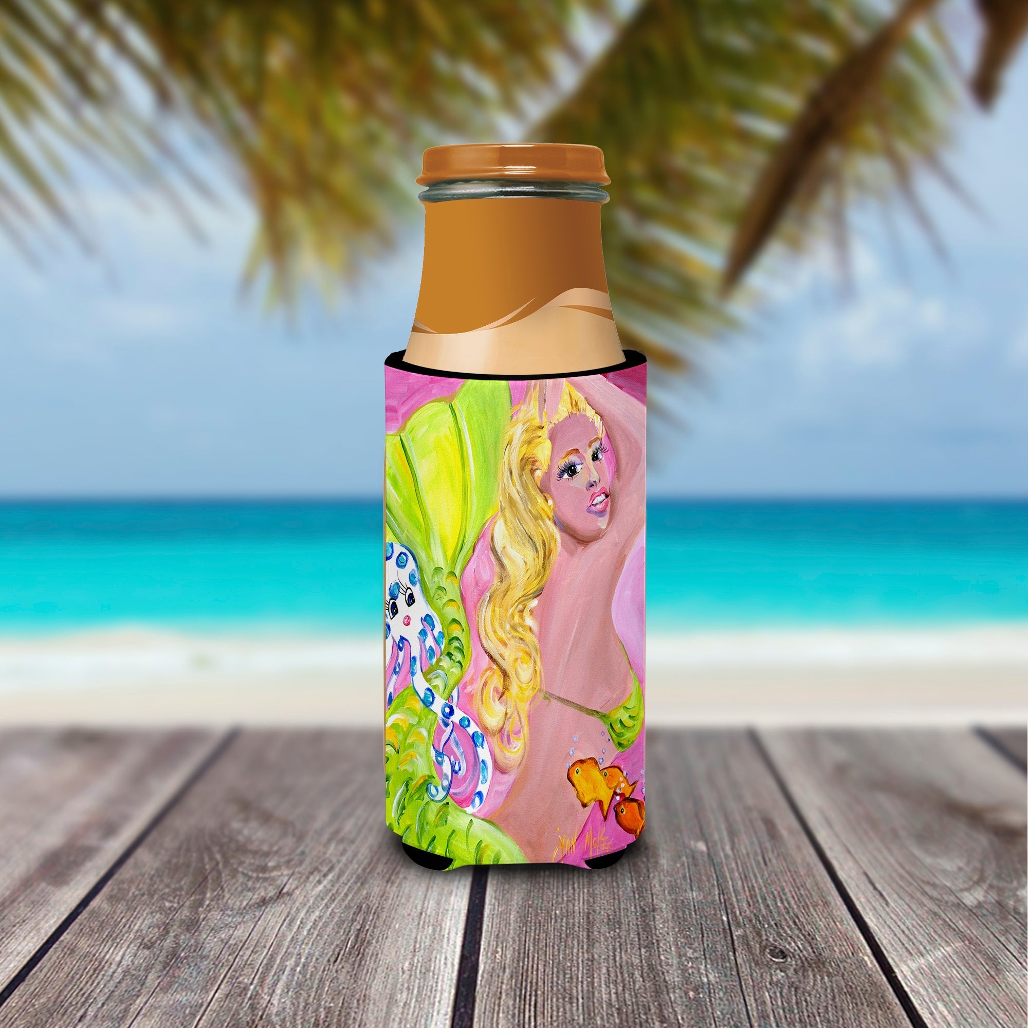 Pink Mermaid Slim Can Hugger , Insulated Foam Hugger for 12 oz Slim Cans, Beer Bottles & Water Bottles, Printed in USA