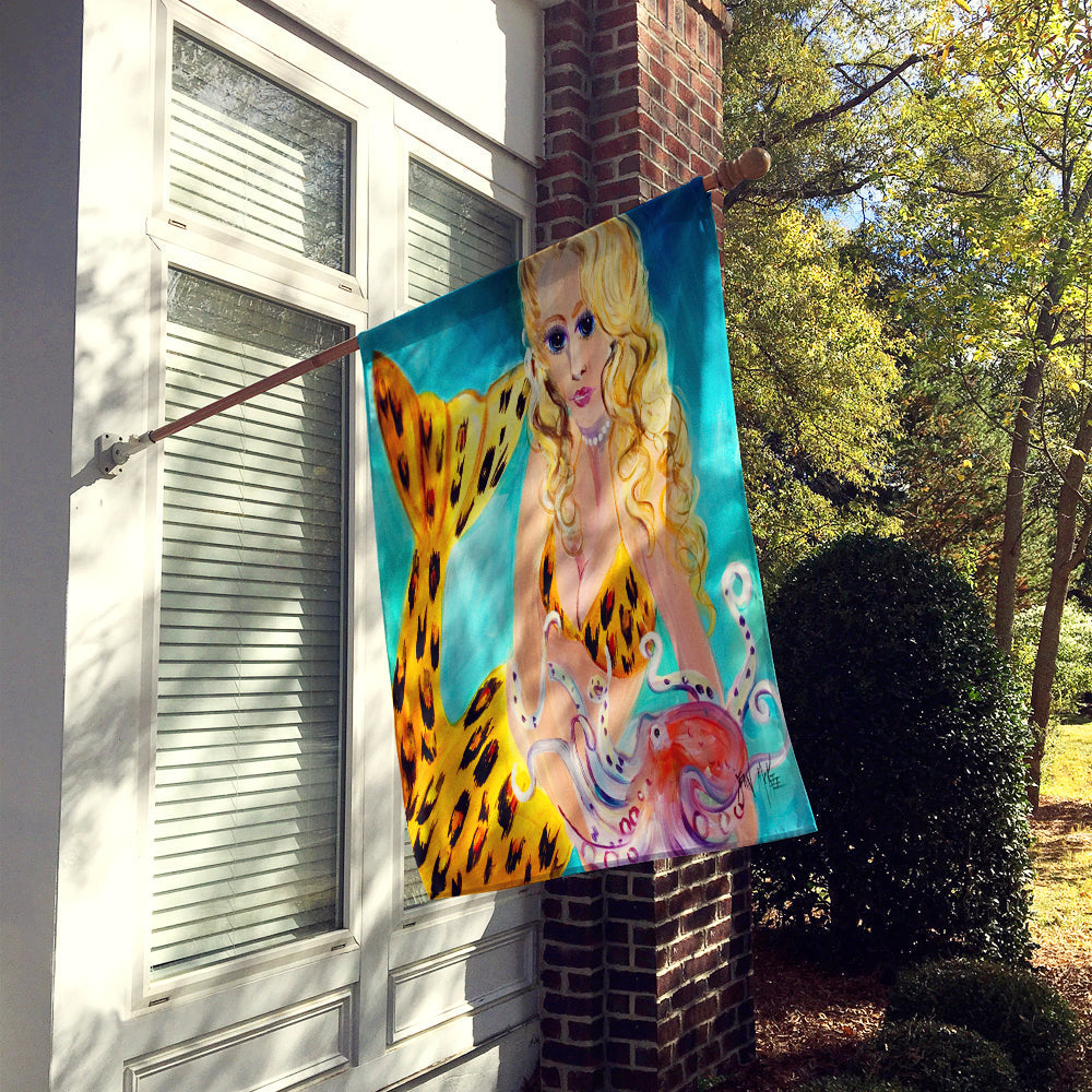 Teal Mermaid House Flag 28x40 Porch Sleeve Pole Decorative Outside Yard Banner Artwork Wall Hanging, Polyester