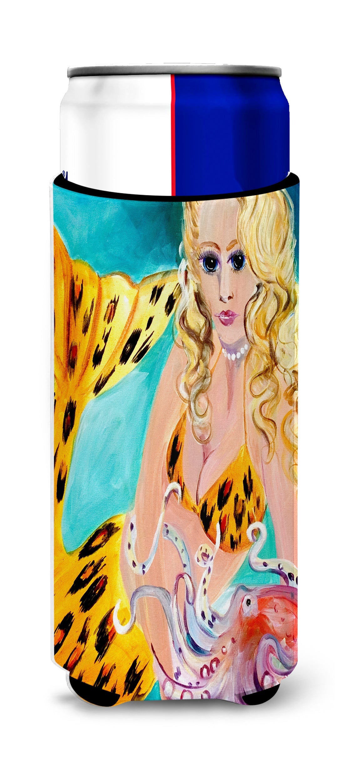 Teal Mermaid Slim Can Hugger , Insulated Foam Hugger for 12 oz Slim Cans, Beer Bottles & Water Bottles, Printed in USA