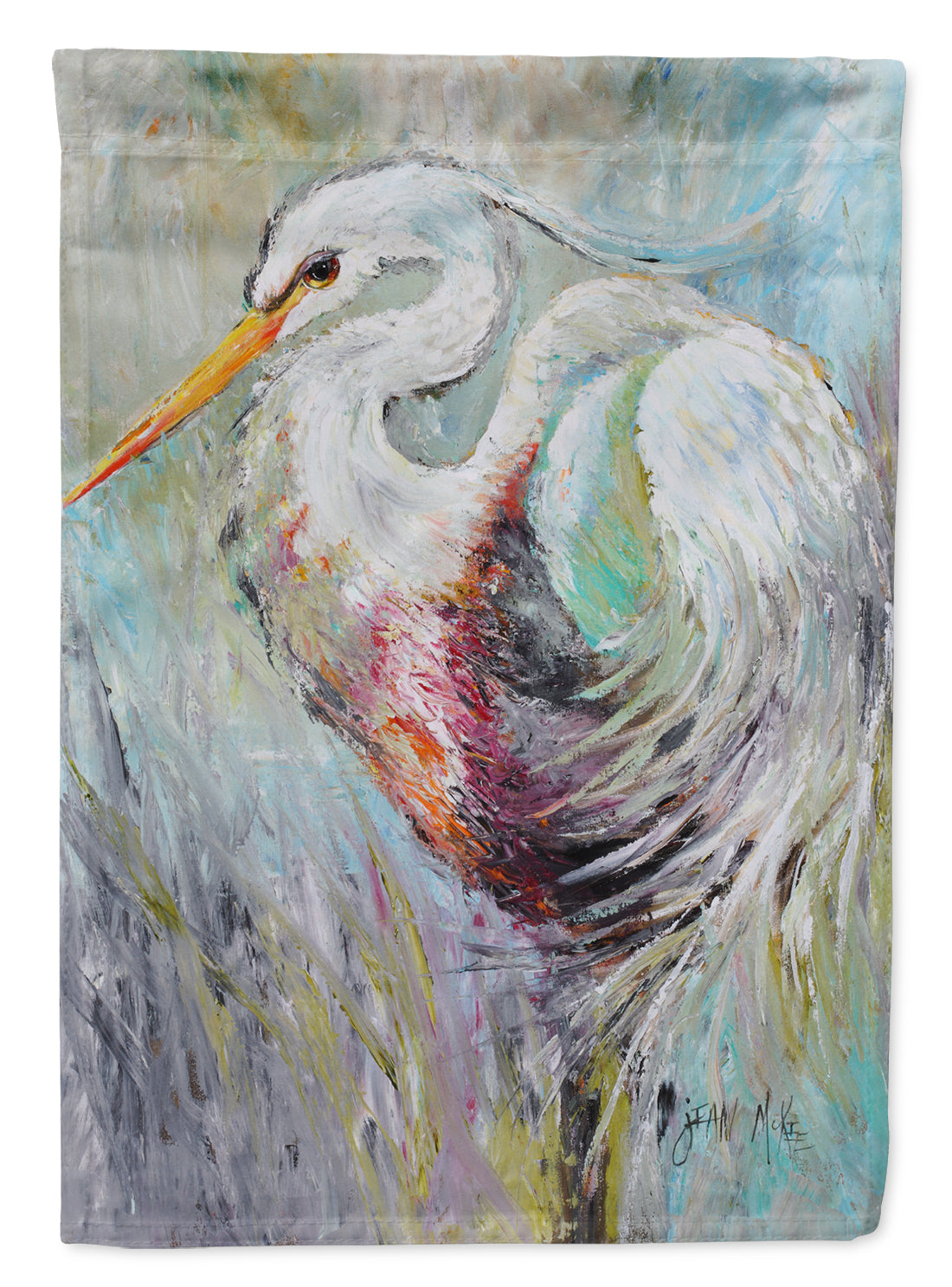 White Egret House Flag 28x40 Porch Sleeve Pole Decorative Outside Yard Banner Artwork Wall Hanging, Polyester