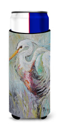 White Egret Slim Can Hugger , Insulated Foam Hugger for 12 oz Slim Cans, Beer Bottles & Water Bottles, Printed in USA