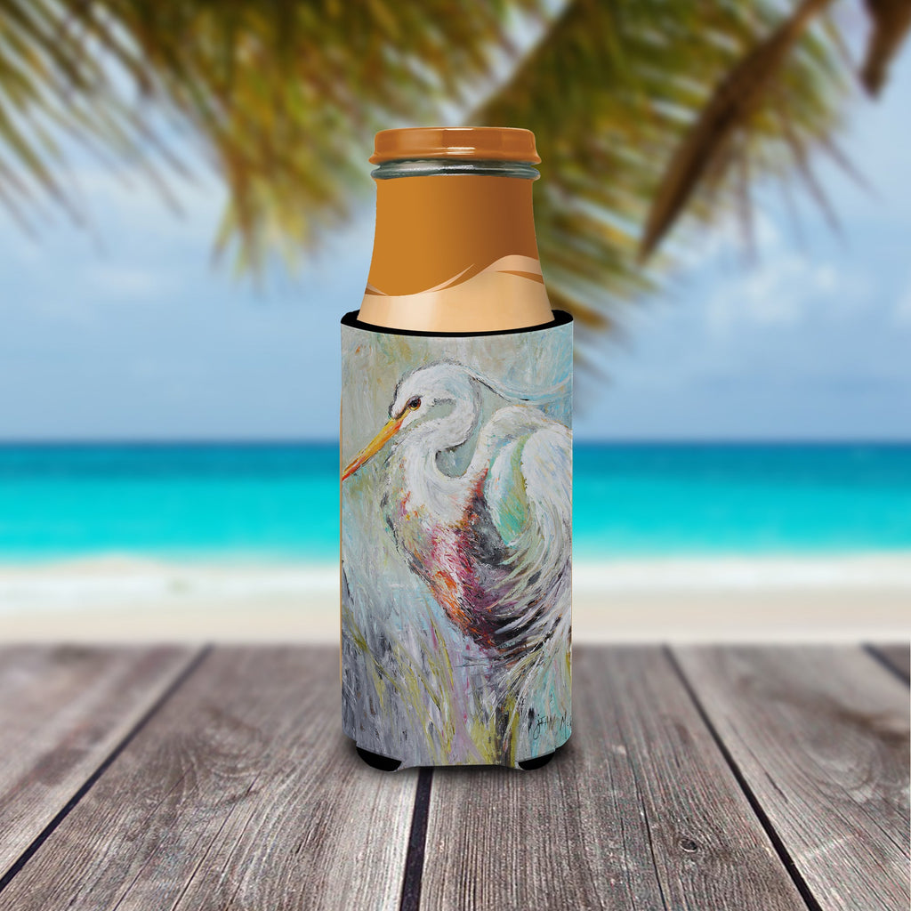 White Egret Slim Can Hugger , Insulated Foam Hugger for 12 oz Slim Cans, Beer Bottles & Water Bottles, Printed in USA