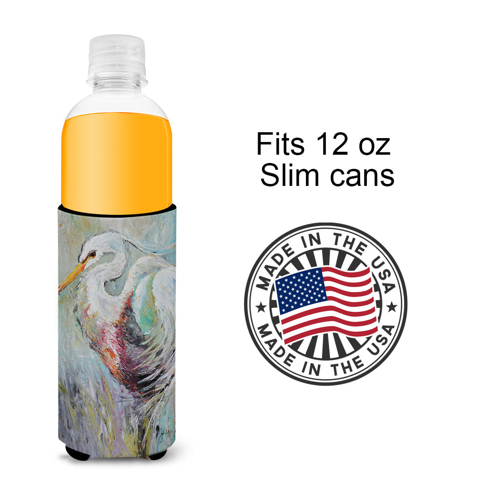 White Egret Slim Can Hugger , Insulated Foam Hugger for 12 oz Slim Cans, Beer Bottles & Water Bottles, Printed in USA