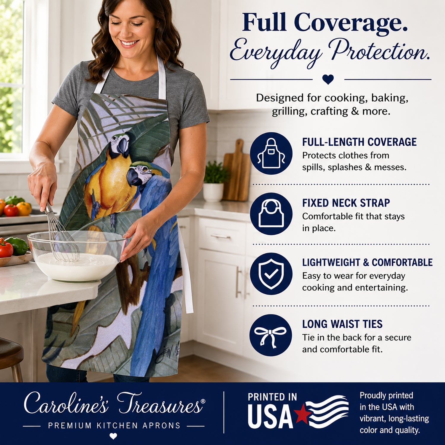 Parrots Apron Cooking Kitchen Server Baking Crafts Gardening for Adult Women Men, Unisex, Large, Multicolor