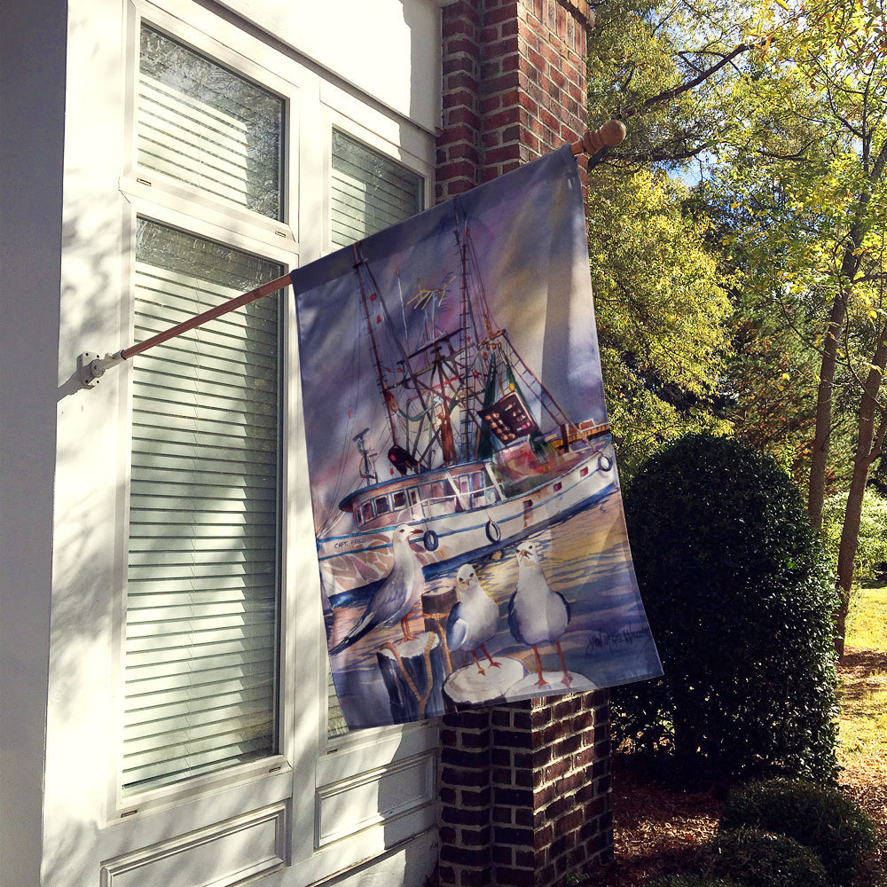 Sea Gulls and shrimp boats House Flag 28x40 Porch Sleeve Pole Decorative Outside Yard Banner Artwork Wall Hanging, Polyester