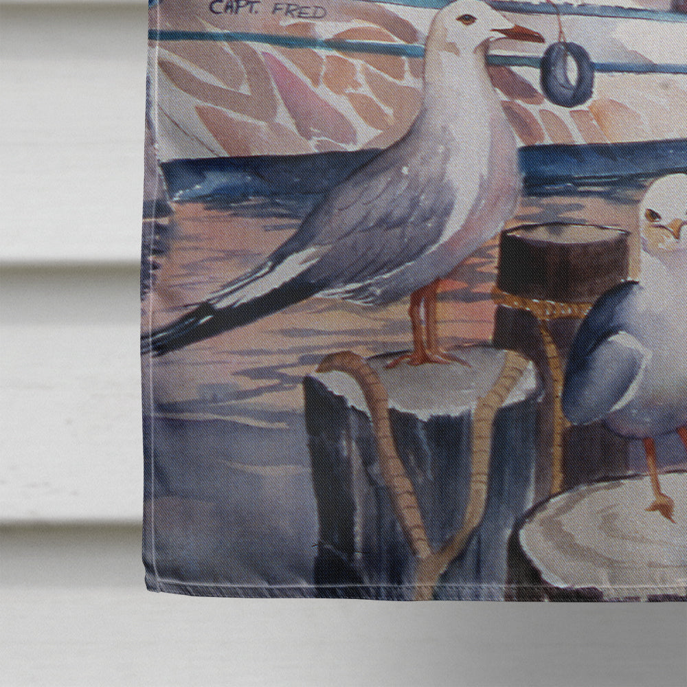 Sea Gulls and shrimp boats House Flag 28x40 Porch Sleeve Pole Decorative Outside Yard Banner Artwork Wall Hanging, Polyester