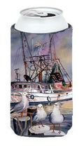 Sea Gulls and shrimp boats Tall Boy Hugger Can Cooler Sleeve Machine Washable Drink Collapsible Insulator Beverage Insulated Holder