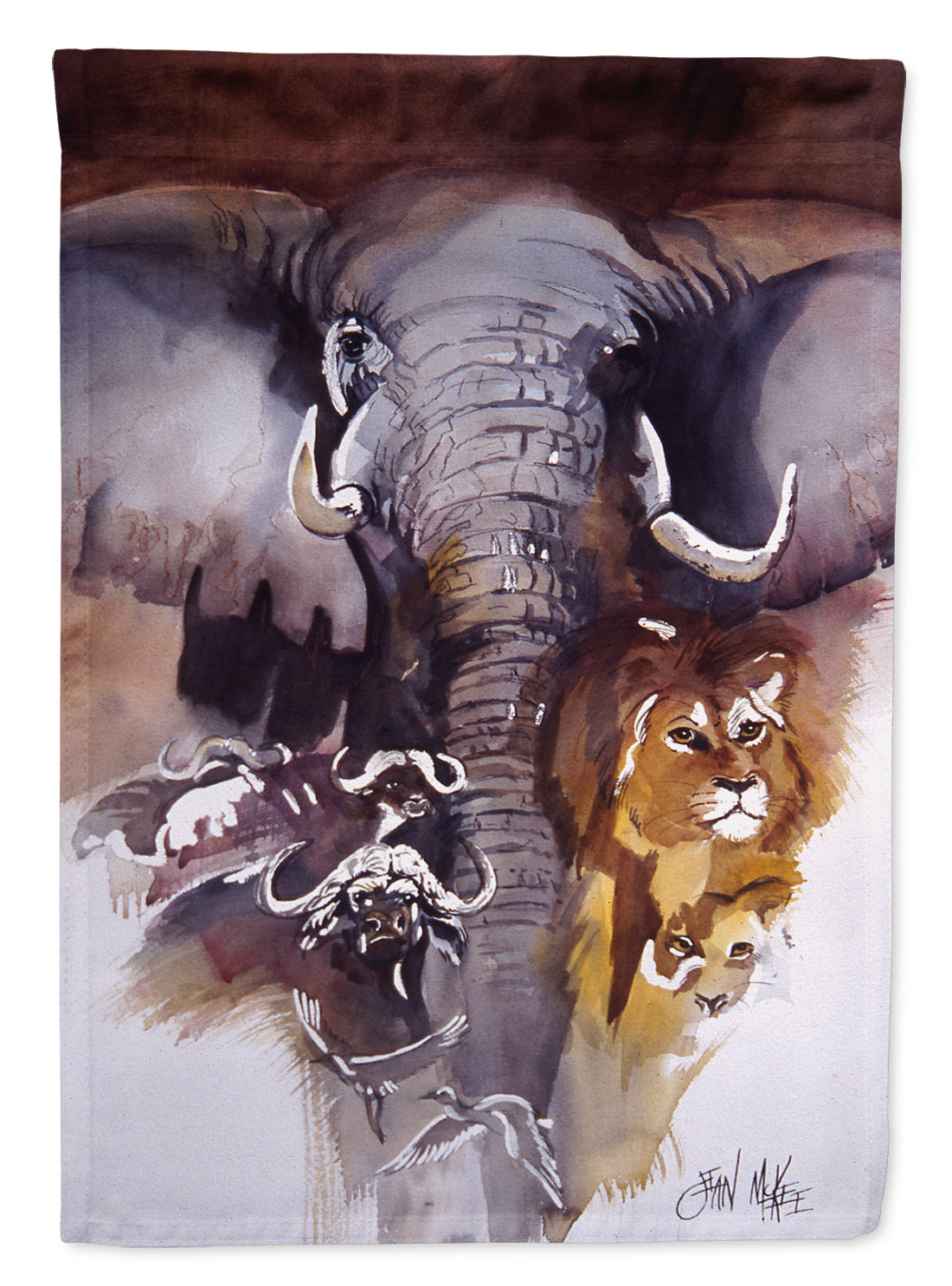 Elephant, Lions and more House Flag 28x40 Porch Sleeve Pole Decorative Outside Yard Banner Artwork Wall Hanging, Polyester