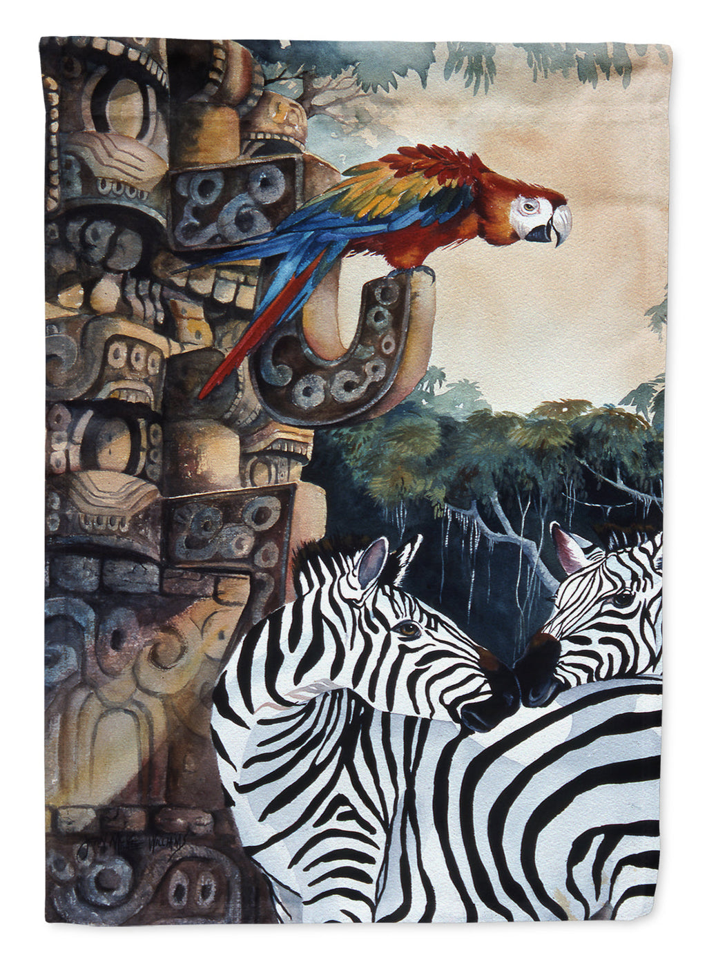 Zebras and Parrots House Flag 28x40 Porch Sleeve Pole Decorative Outside Yard Banner Artwork Wall Hanging, Polyester