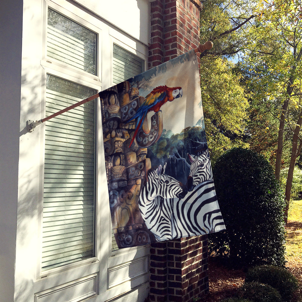 Zebras and Parrots House Flag 28x40 Porch Sleeve Pole Decorative Outside Yard Banner Artwork Wall Hanging, Polyester