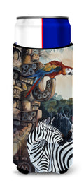 Zebras and Parrots Slim Can Hugger , Insulated Foam Hugger for 12 oz Slim Cans, Beer Bottles & Water Bottles, Printed in USA