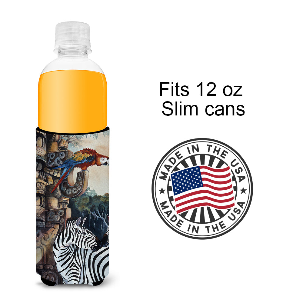Zebras and Parrots Slim Can Hugger , Insulated Foam Hugger for 12 oz Slim Cans, Beer Bottles & Water Bottles, Printed in USA