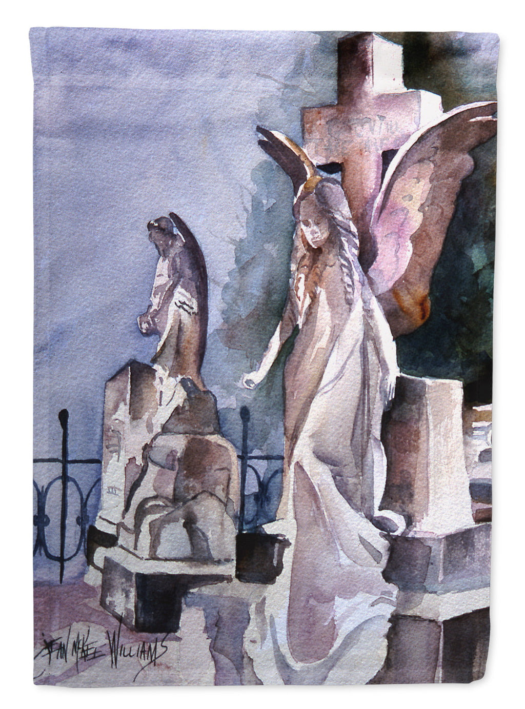 Angels in the Cemetary with Cross House Flag 28x40 Porch Sleeve Pole Decorative Outside Yard Banner Artwork Wall Hanging, Polyester