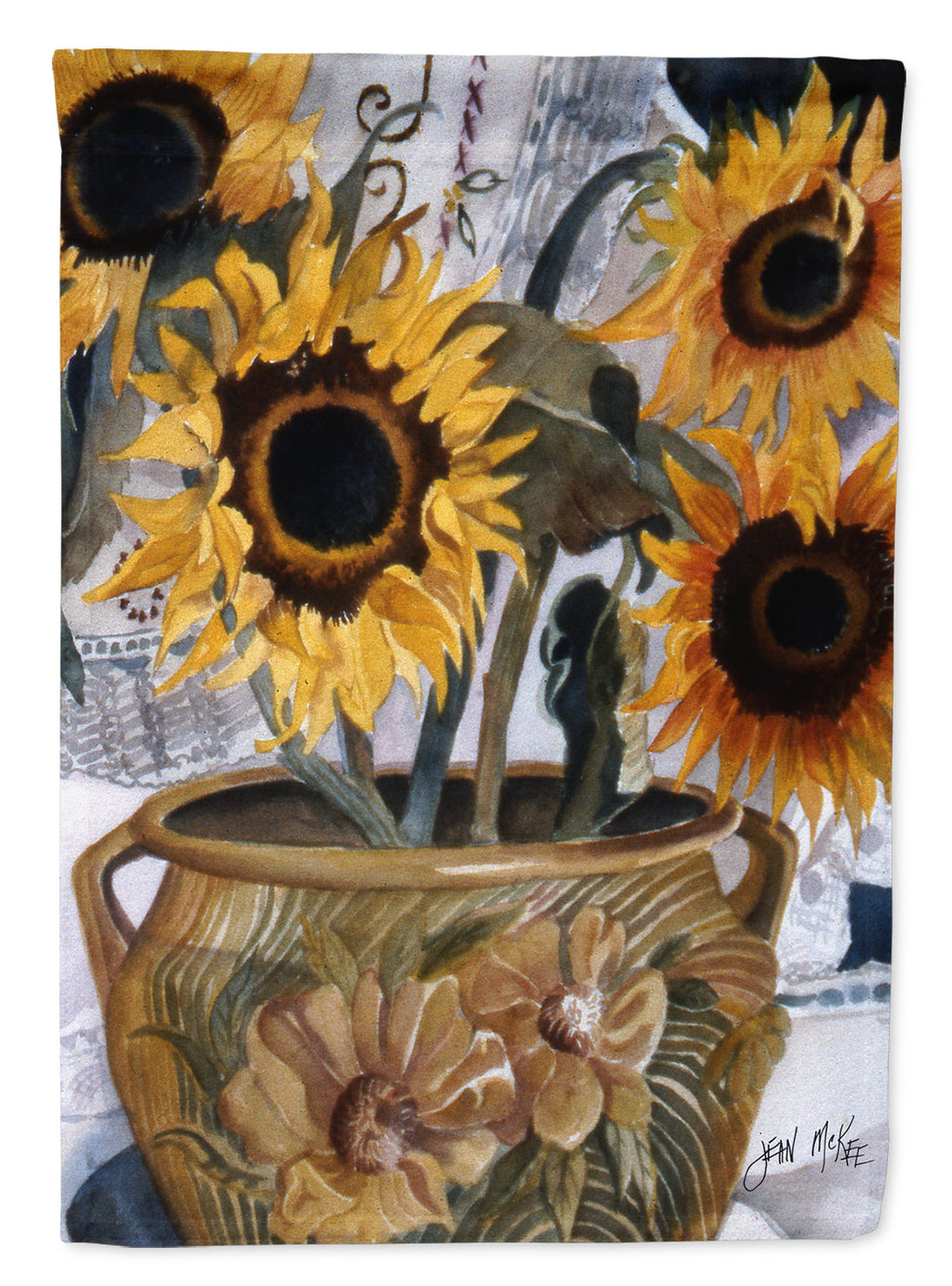 Pot of Sunflowers House Flag 28x40 Porch Sleeve Pole Decorative Outside Yard Banner Artwork Wall Hanging, Polyester