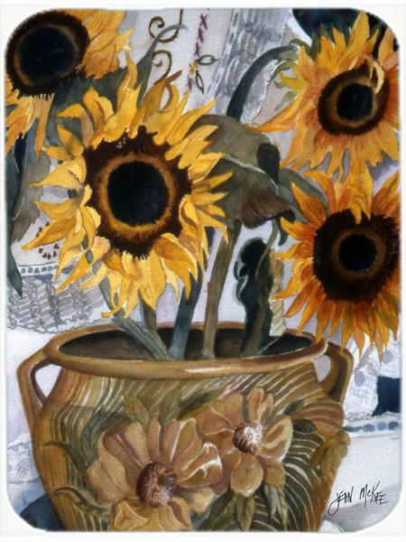 Pot of Sunflowers Cutting Board Tempered Glass Kitchen Cutting Surface, Heat Resistant Chopping, Non-Slip Feet, Food Prep & Serving