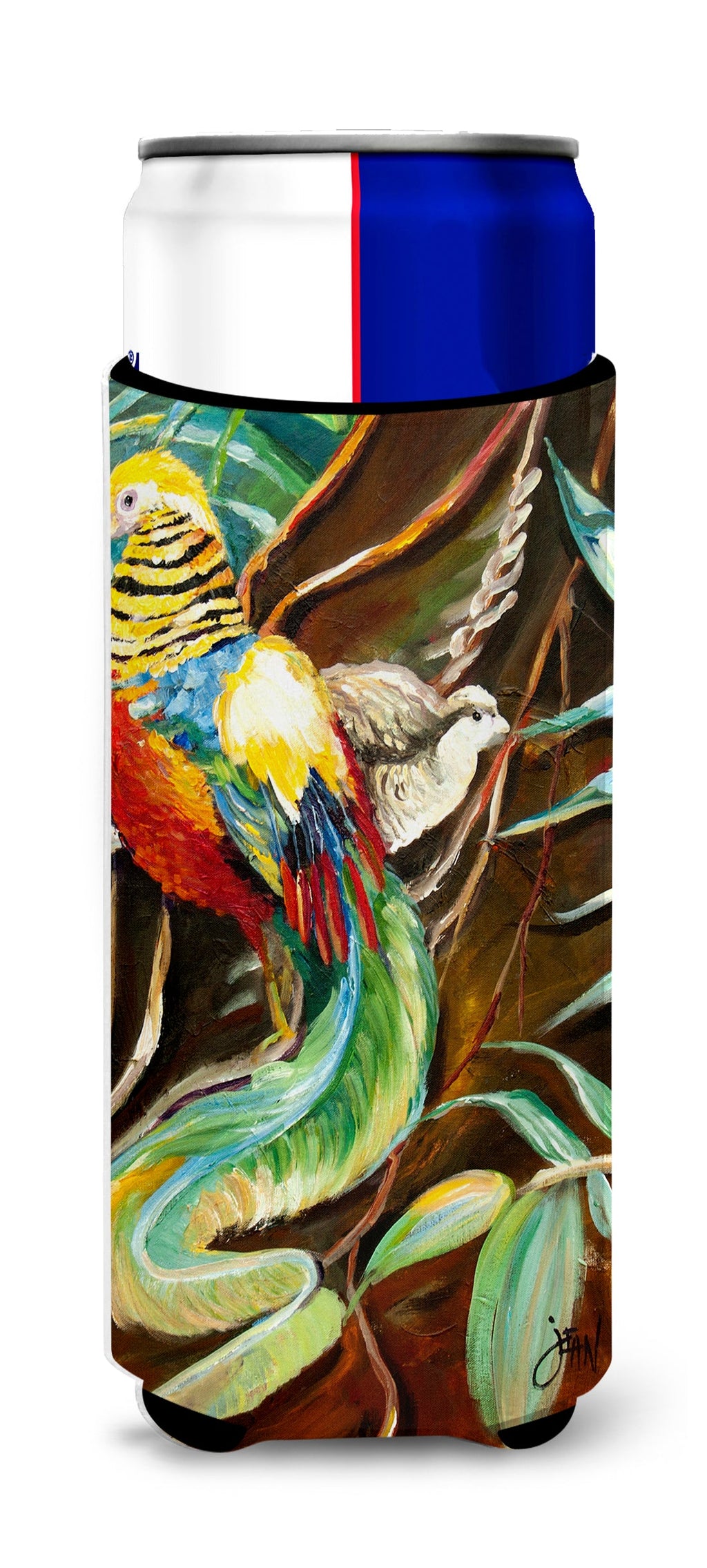 Mandarin Pheasant Slim Can Hugger , Insulated Foam Hugger for 12 oz Slim Cans, Beer Bottles & Water Bottles, Printed in USA