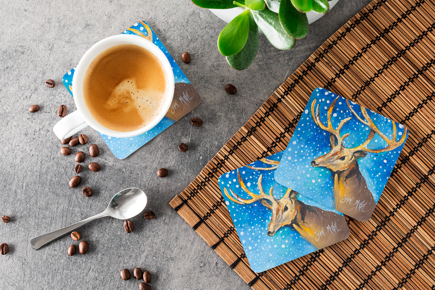 Reindeer Foam Coasters Set of 4 Cup Coasters for Indoor Outdoor, Tabletop Protection, Anti Slip, Mouse pad Material