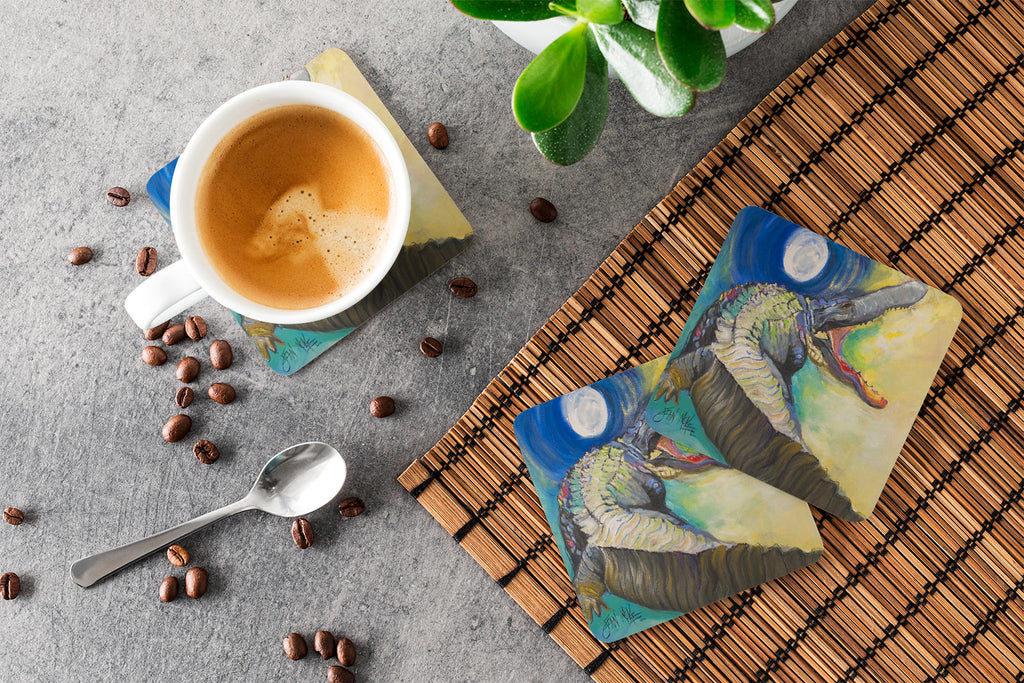 Alligator Foam Coasters Set of 4 Cup Coasters for Indoor Outdoor, Tabletop Protection, Anti Slip, Mouse pad Material