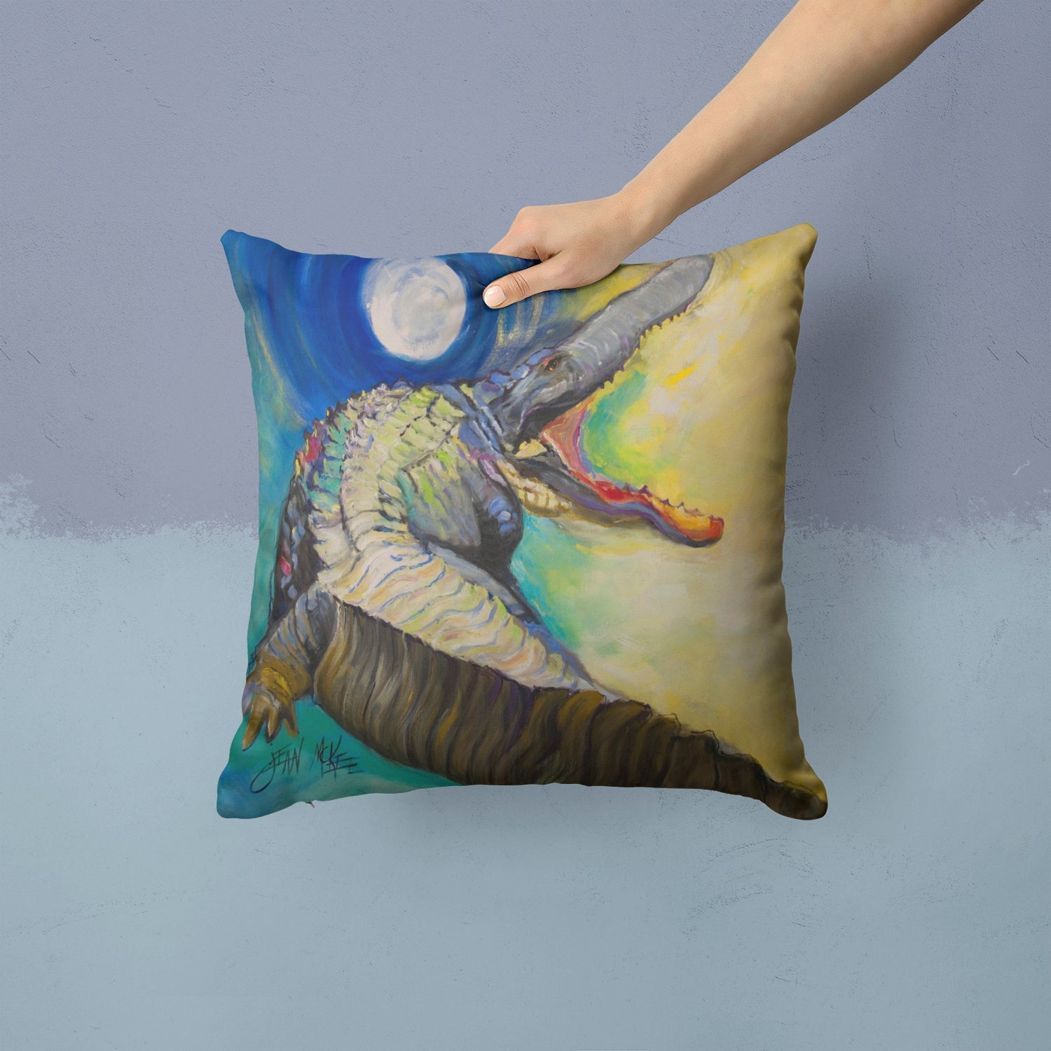Alligator Decorative Throw Pillow 14x14 Indoor Outdoor Accent Cushion, Fabric Cover with Insert for Sofa, Bed, Porch & Living Room