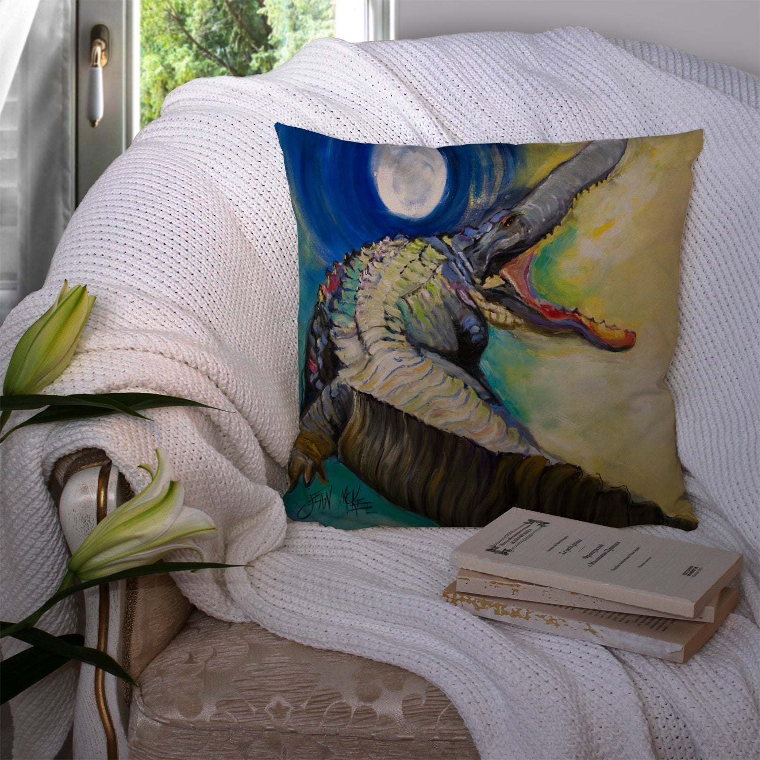 Alligator Decorative Throw Pillow 14x14 Indoor Outdoor Accent Cushion, Fabric Cover with Insert for Sofa, Bed, Porch & Living Room