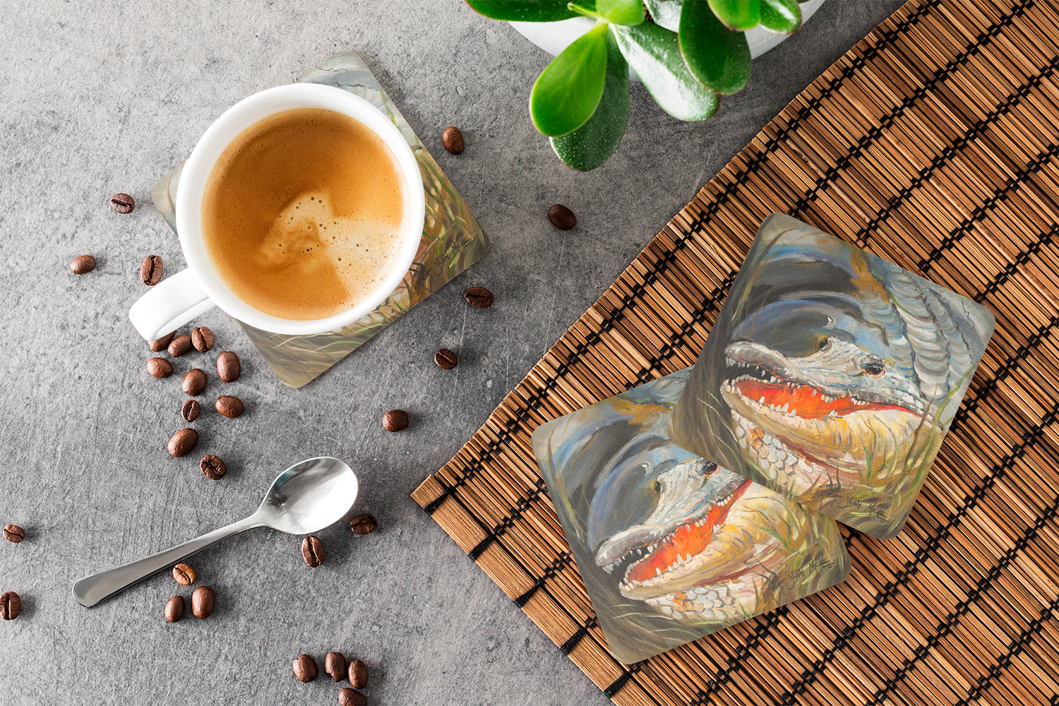 Alligator Foam Coasters Set of 4 Cup Coasters for Indoor Outdoor, Tabletop Protection, Anti Slip, Mouse pad Material