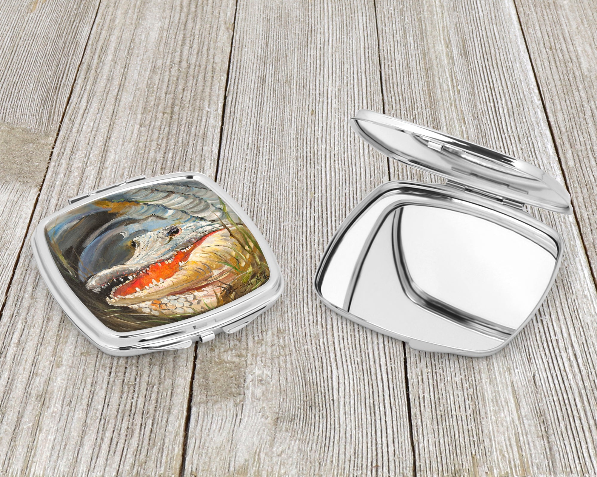 Alligator Compact Mirror Decorative Travel Makeup Mirror for Women Girls Gifts Pocket Makeup Mirror Folding Handheld