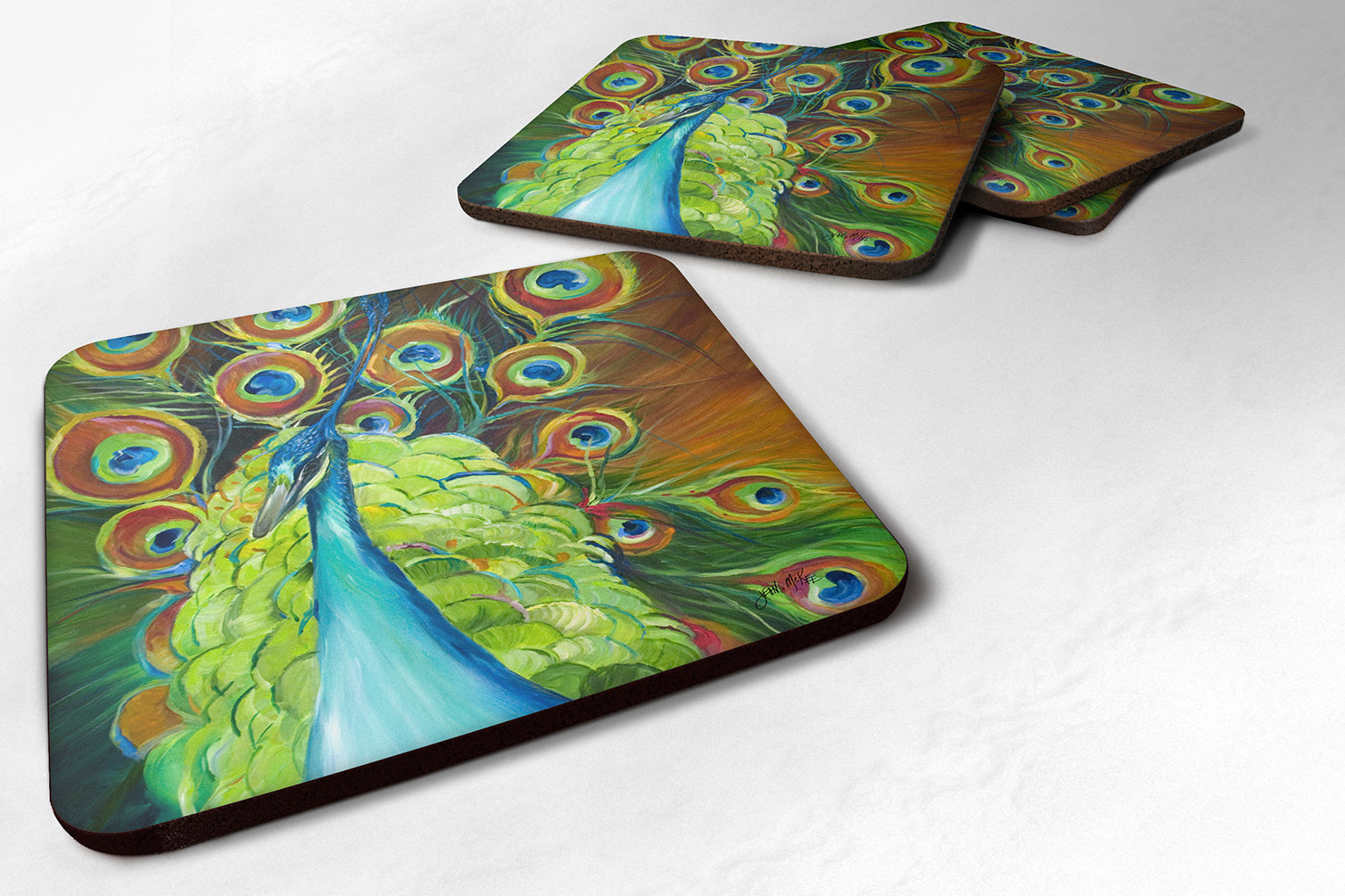 Peacock Foam Coasters Set of 4 Cup Coasters for Indoor Outdoor, Tabletop Protection, Anti Slip, Mouse pad Material