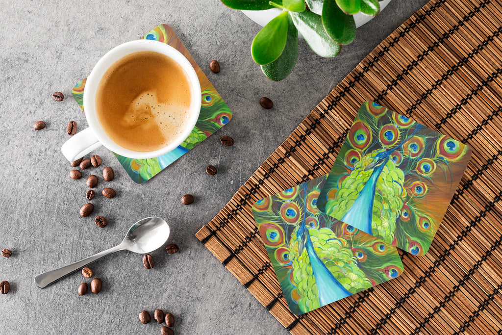 Peacock Foam Coasters Set of 4 Cup Coasters for Indoor Outdoor, Tabletop Protection, Anti Slip, Mouse pad Material