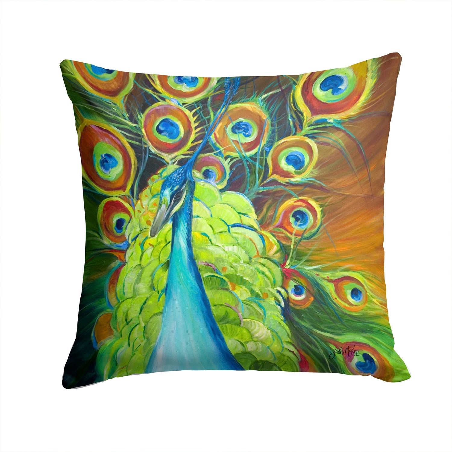 Peacock Decorative Throw Pillow 14x14 Indoor Outdoor Accent Cushion, Fabric Cover with Insert for Sofa, Bed, Porch & Living Room