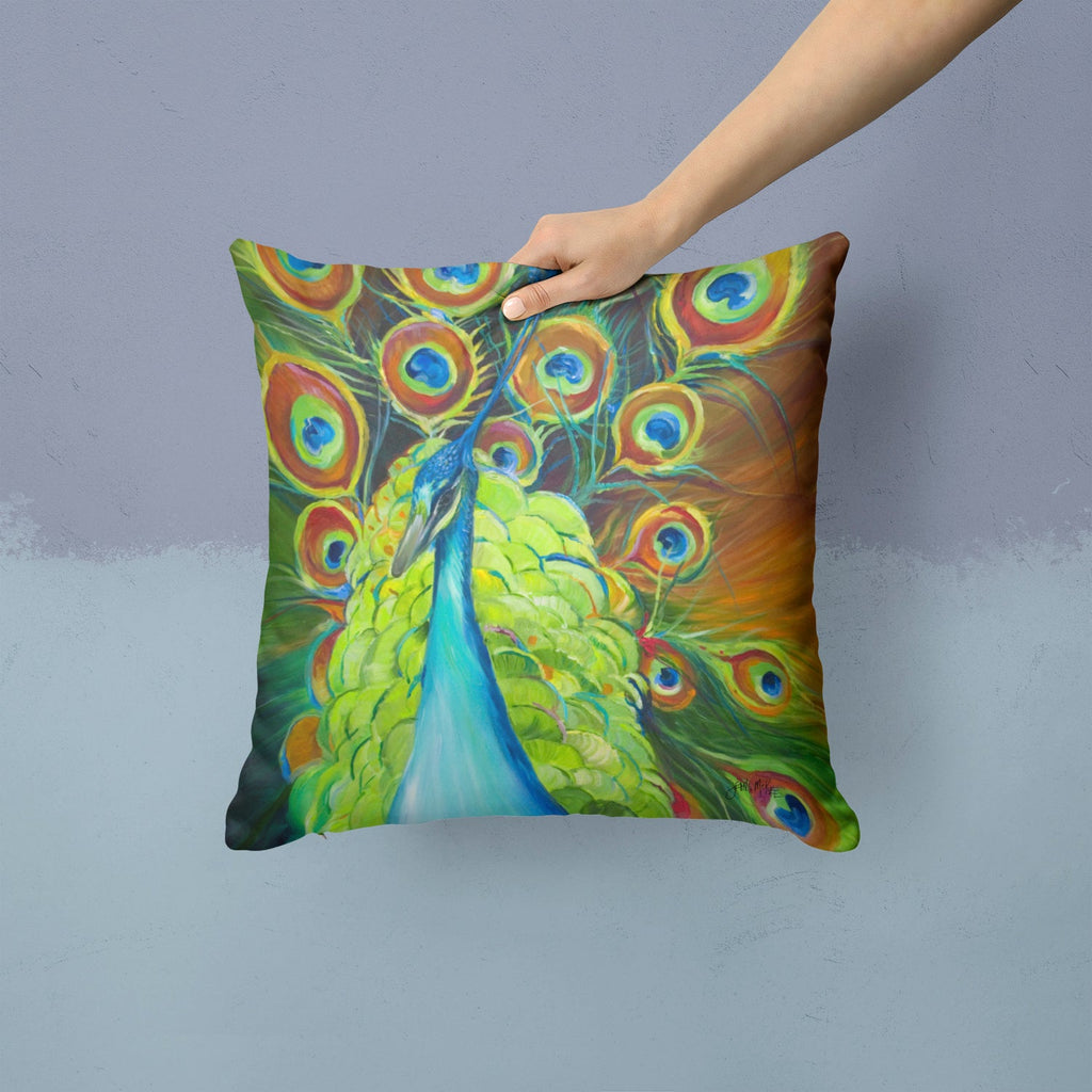 Peacock Decorative Throw Pillow 14x14 Indoor Outdoor Accent Cushion, Fabric Cover with Insert for Sofa, Bed, Porch & Living Room
