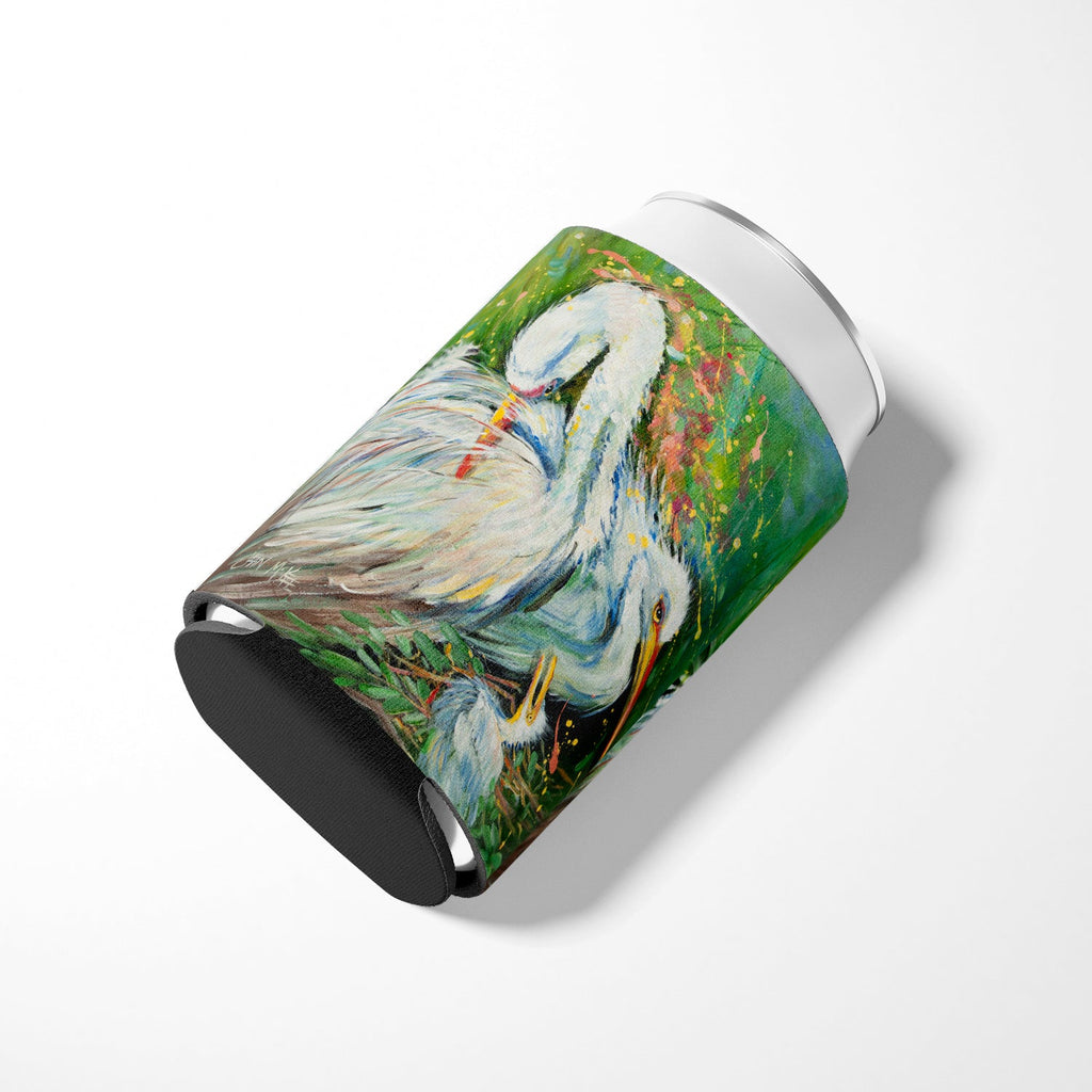 White Egret in the rain Can or Bottle Hugger Cooler Sleeve for Standard 12 oz Cans, Insulated Foam Beer & Soda Can Hugger Reusable