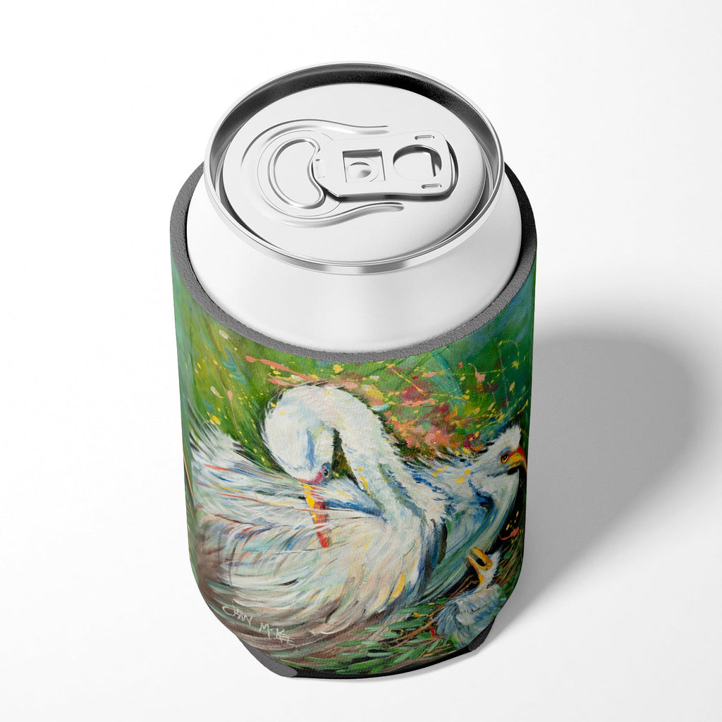 White Egret in the rain Can or Bottle Hugger Cooler Sleeve for Standard 12 oz Cans, Insulated Foam Beer & Soda Can Hugger Reusable