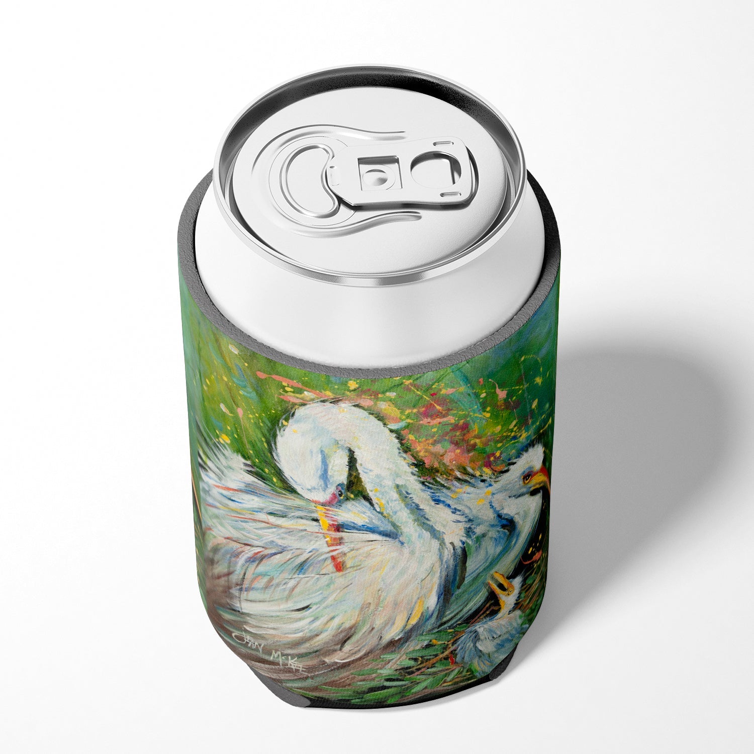 White Egret in the rain Can or Bottle Hugger Cooler Sleeve for Standard 12 oz Cans, Insulated Foam Beer & Soda Can Hugger Reusable